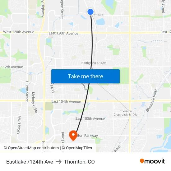 Eastlake /124th Ave to Thornton, CO map