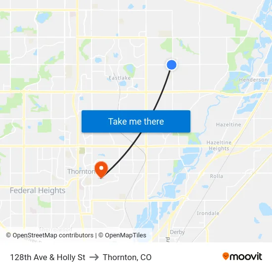 128th Ave & Holly St to Thornton, CO map