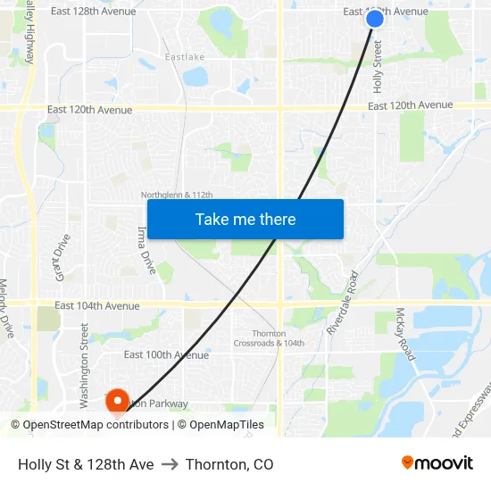 Holly St & 128th Ave to Thornton, CO map