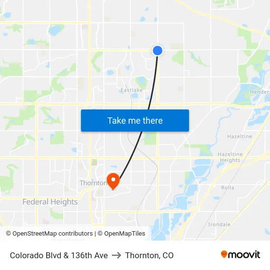 Colorado Blvd & 136th Ave to Thornton, CO map