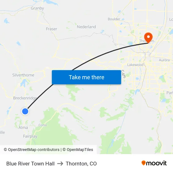 Blue River Town Hall to Thornton, CO map