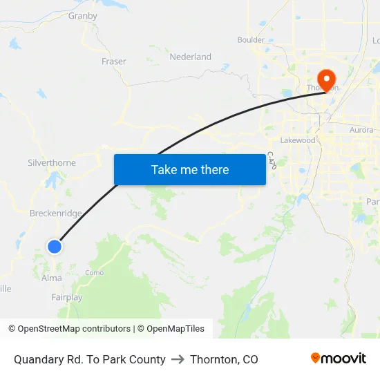 Quandary Rd. To Park County to Thornton, CO map