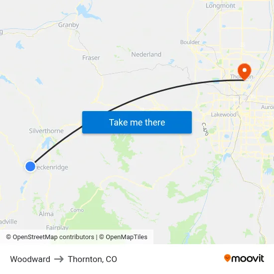 Woodward to Thornton, CO map