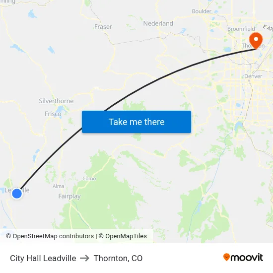 City Hall Leadville to Thornton, CO map