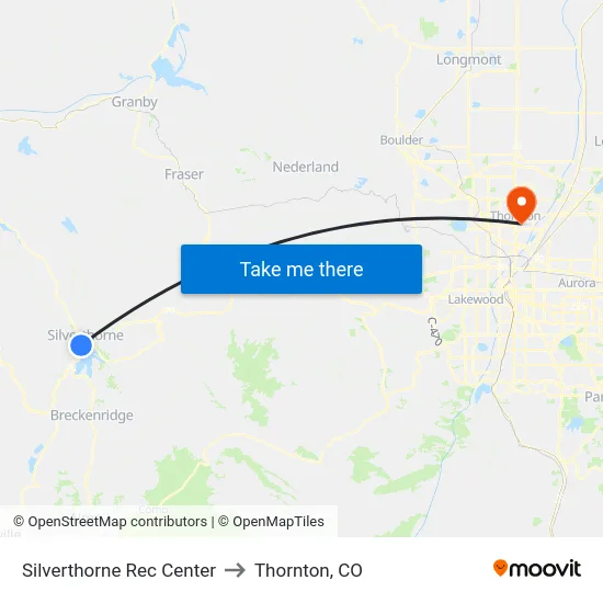 Silverthorne Rec Center to Thornton, CO map