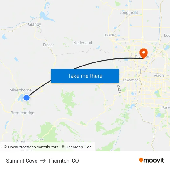 Summit Cove to Thornton, CO map