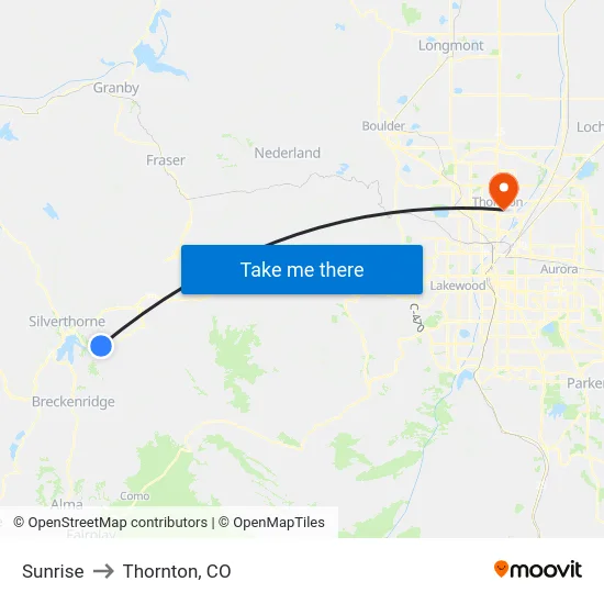 Sunrise to Thornton, CO map