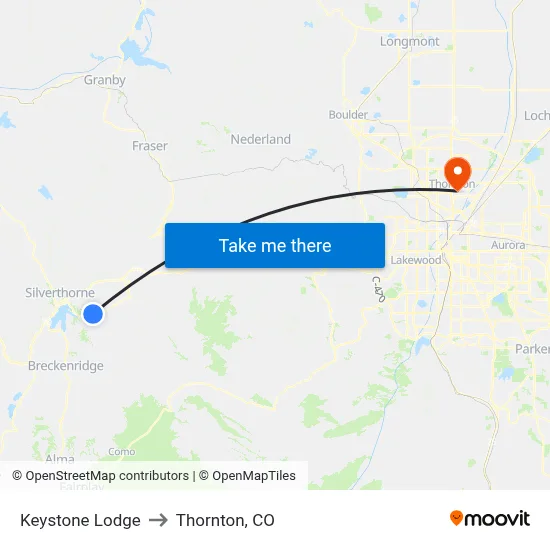 Keystone Lodge to Thornton, CO map