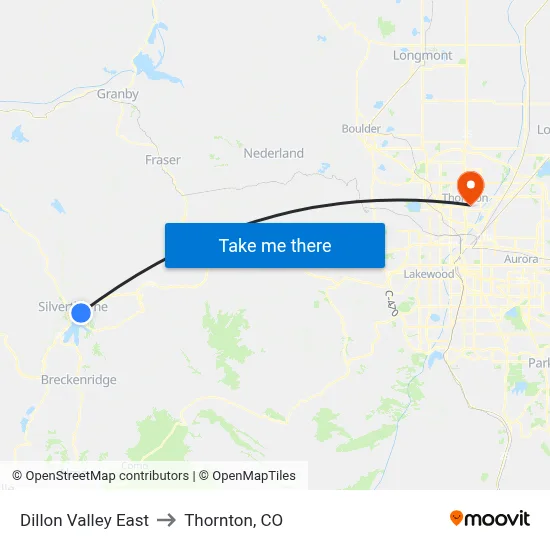 Dillon Valley East to Thornton, CO map