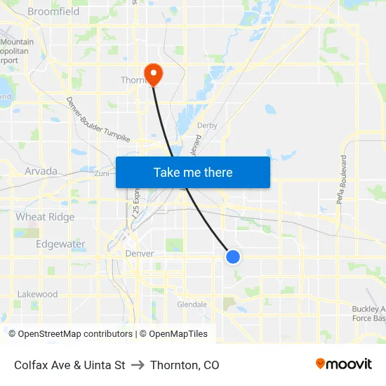 Colfax Ave & Uinta St to Thornton, CO map