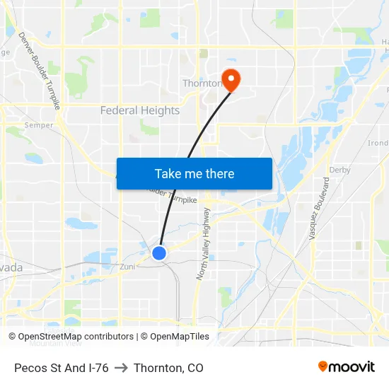 Pecos St And I-76 to Thornton, CO map