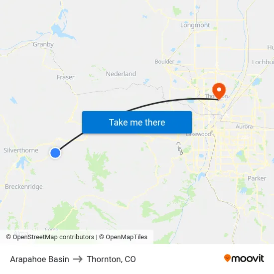 Arapahoe Basin to Thornton, CO map