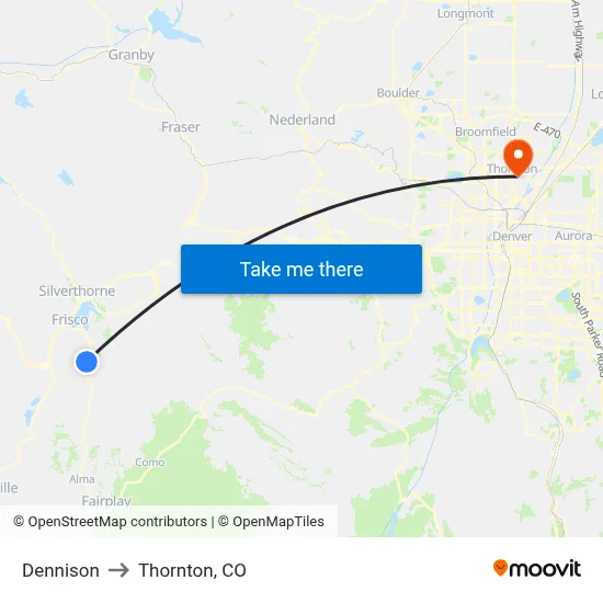 Dennison to Thornton, CO map