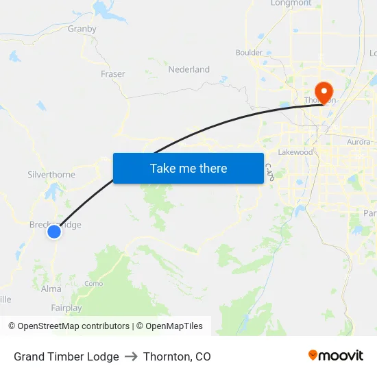 Grand Timber Lodge to Thornton, CO map