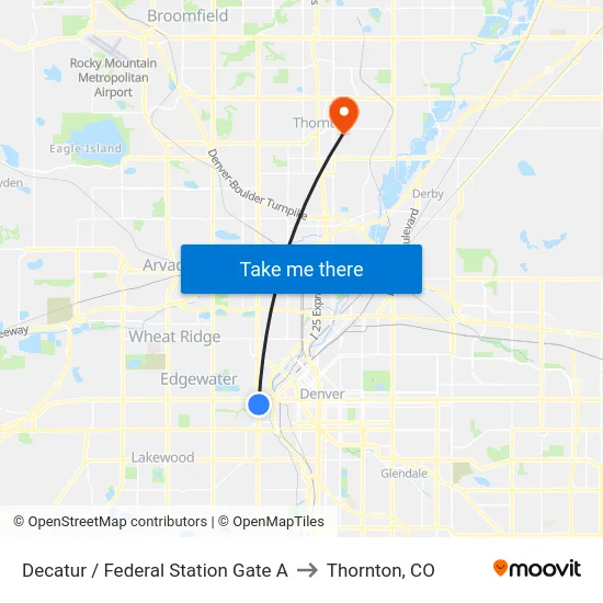 Decatur / Federal Station Gate A to Thornton, CO map