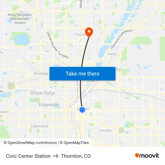 Civic Center Station to Thornton, CO map