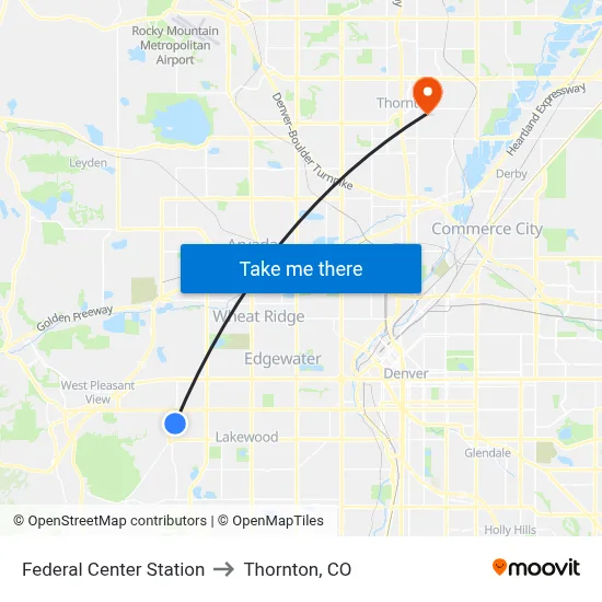Federal Center Station to Thornton, CO map