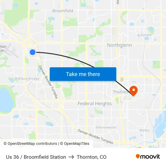 Us 36 / Broomfield Station to Thornton, CO map