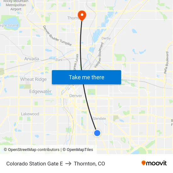 Colorado Station Gate E to Thornton, CO map