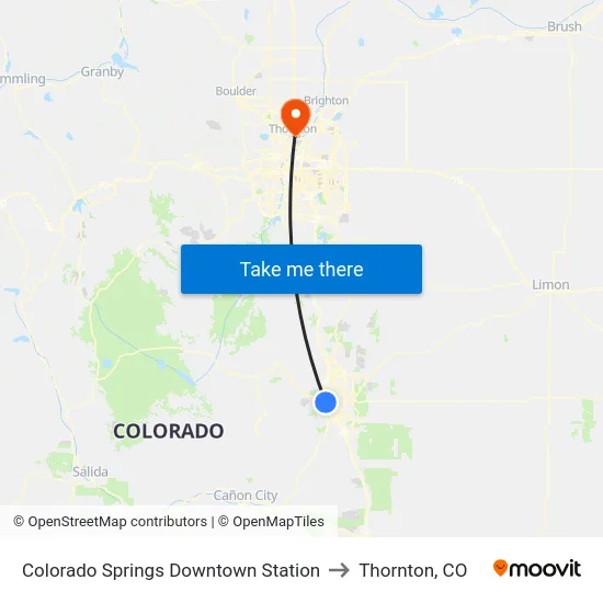 Colorado Springs Downtown Station to Thornton, CO map