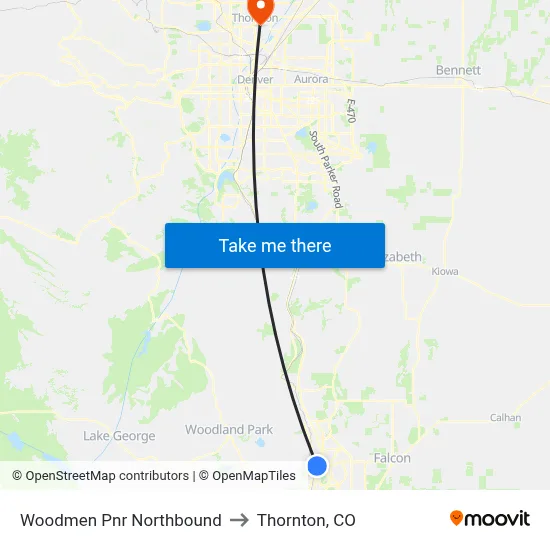 Woodmen Pnr Northbound to Thornton, CO map