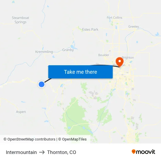 Intermountain to Thornton, CO map