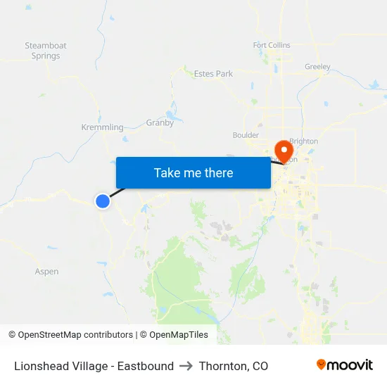 Lionshead Village - Eastbound to Thornton, CO map