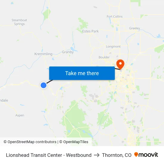 Lionshead Transit Center - Westbound to Thornton, CO map