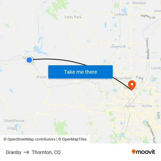 Granby to Thornton, CO map