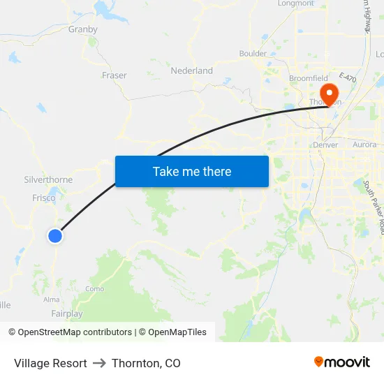 Village Resort to Thornton, CO map