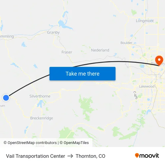 Vail Transportation Center to Thornton, CO map