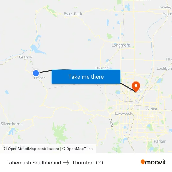 Tabernash Southbound to Thornton, CO map