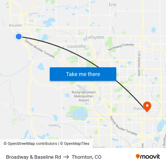 Broadway & Baseline Rd to Thornton, CO map