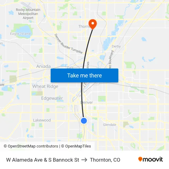 W Alameda Ave & S Bannock St to Thornton, CO map