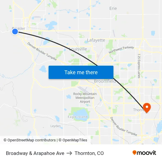 Broadway & Arapahoe Ave to Thornton, CO map
