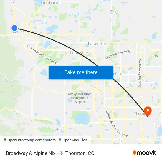 Broadway & Alpine Nb to Thornton, CO map