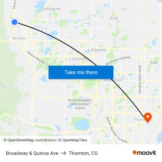Broadway & Quince Ave to Thornton, CO map