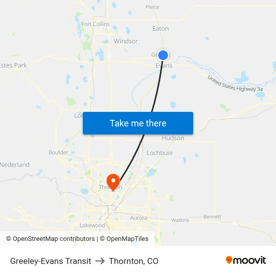 Greeley-Evans Transit to Thornton, CO map