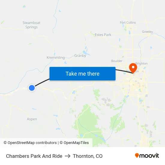 Chambers Park And Ride to Thornton, CO map