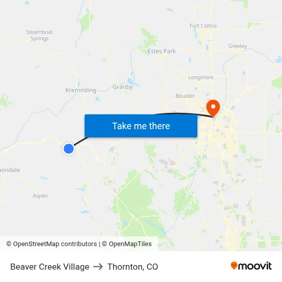 Beaver Creek Village to Thornton, CO map