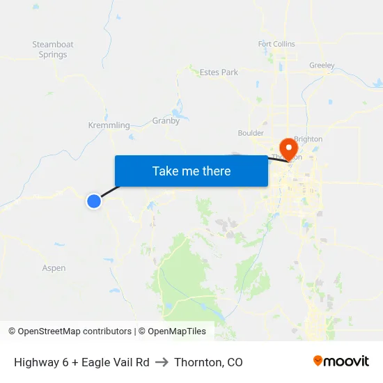 Highway 6 + Eagle Vail Rd to Thornton, CO map