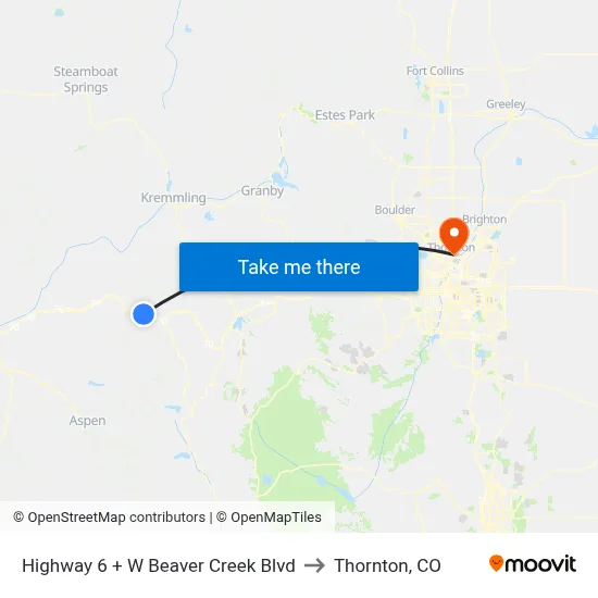Highway 6 + W Beaver Creek Blvd to Thornton, CO map