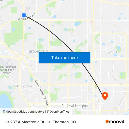 Us 287 & Medtronic Dr to Thornton, CO map