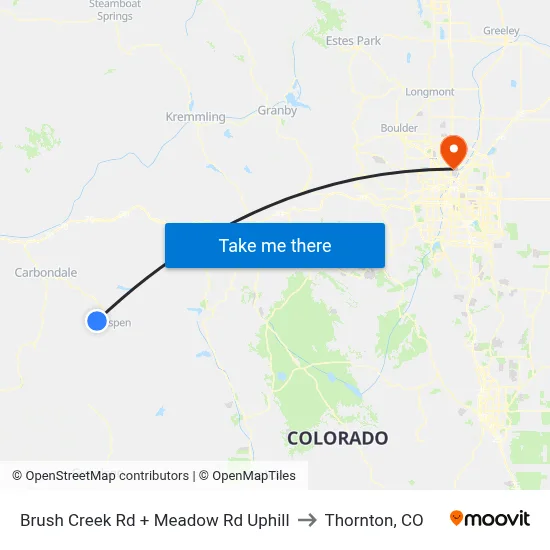Brush Creek Rd + Meadow Rd Uphill to Thornton, CO map