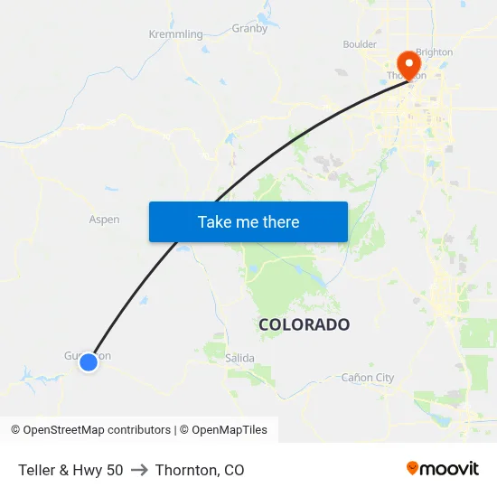 Teller & Hwy 50 to Thornton, CO map