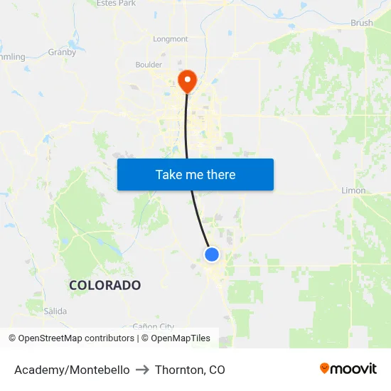 Academy/Montebello to Thornton, CO map
