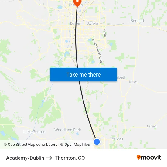 Academy/Dublin to Thornton, CO map