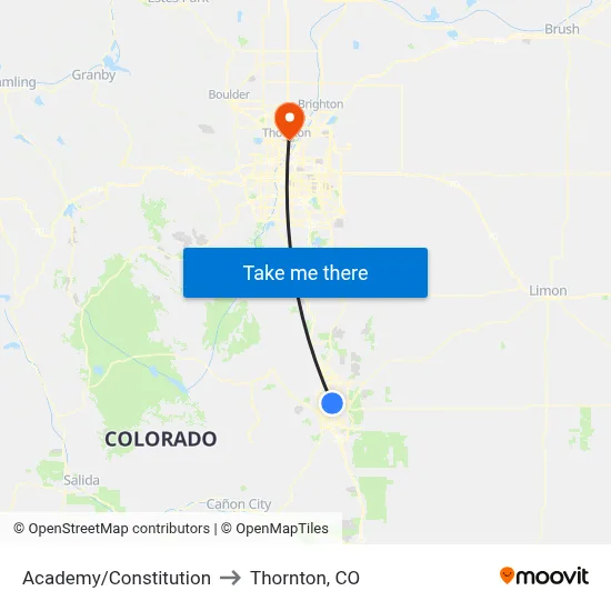 Academy/Constitution to Thornton, CO map
