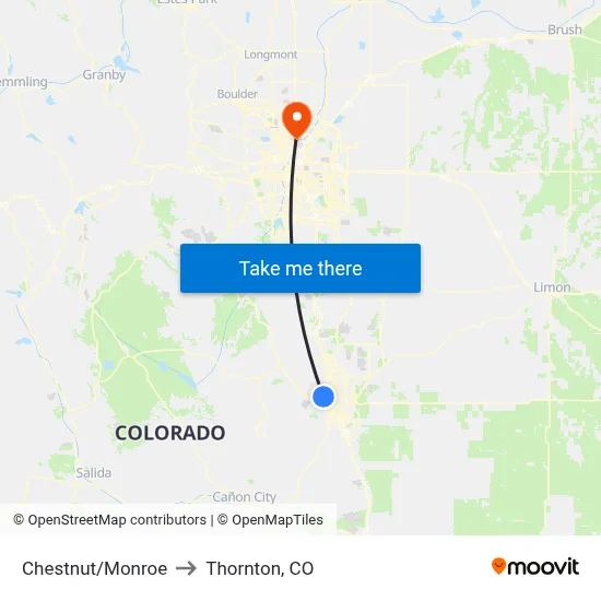 Chestnut/Monroe to Thornton, CO map