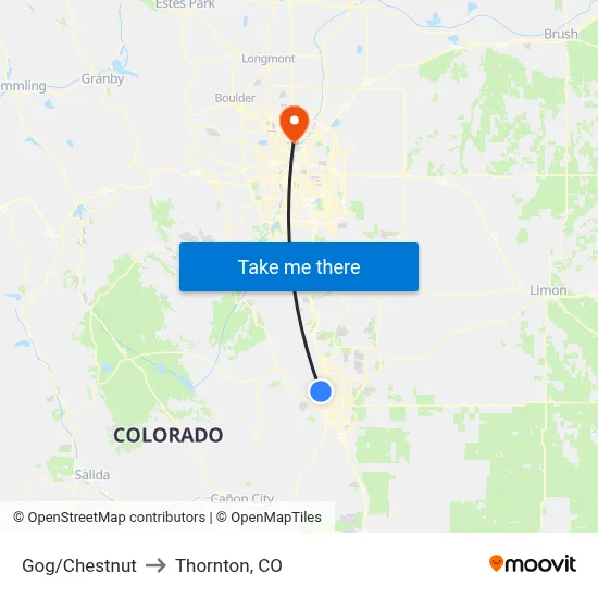 Gog/Chestnut to Thornton, CO map